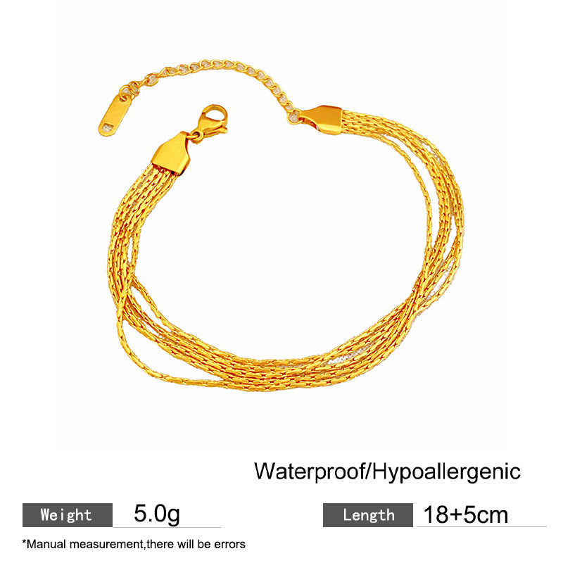 Fashion Streetwear Gold Plated Hammered Round Geometric Stainless Steel Multi-Layer Cable Chain Bracelet with Smile Element for Unisex