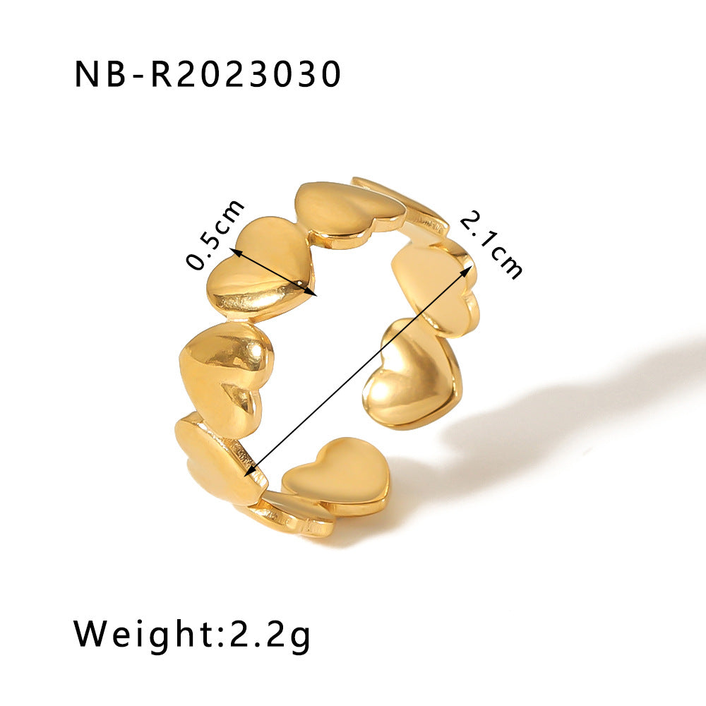 Minimalist Heart-Shaped Geometric Stainless Steel Open Ring for Women with 18K Vacuum Plating Finish