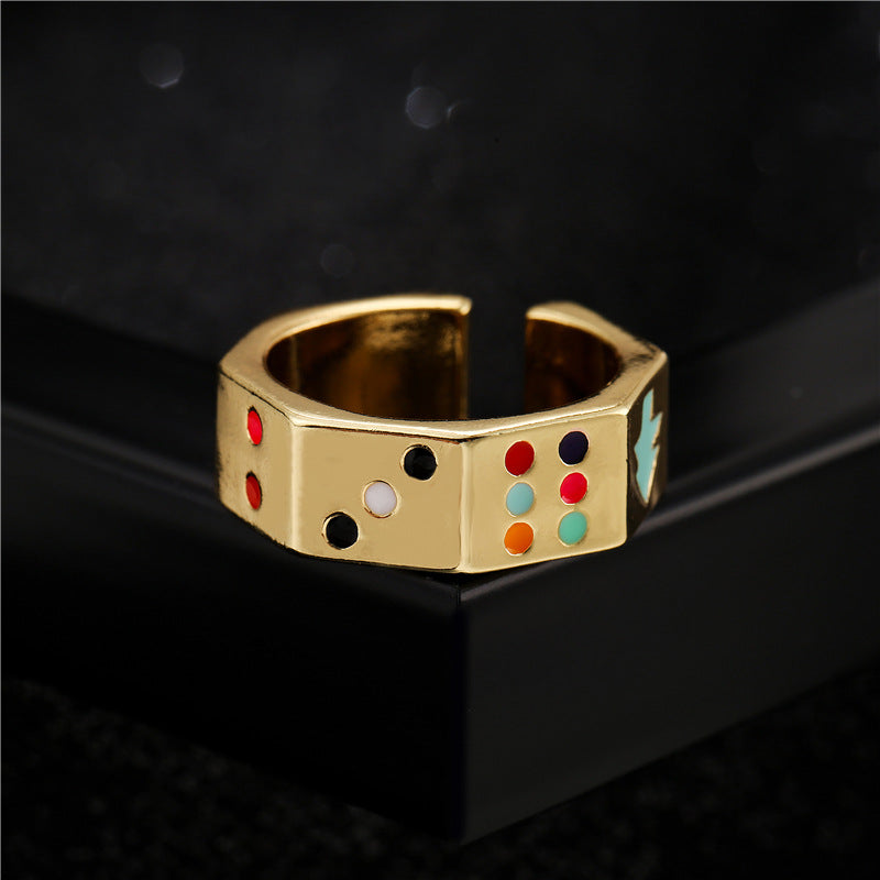 Geometric Drip Oil Gold Plated Brass Ring for Women