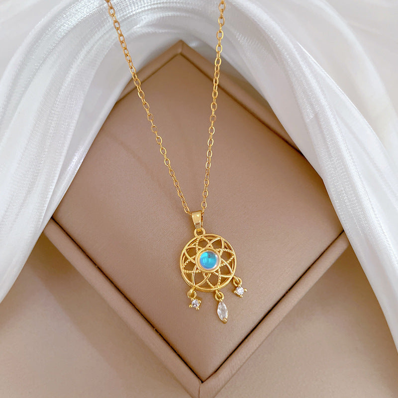 Collana di lusso con pendente geometrico in strass Catena in acciaio inossidabile Collana unisex per clavicola