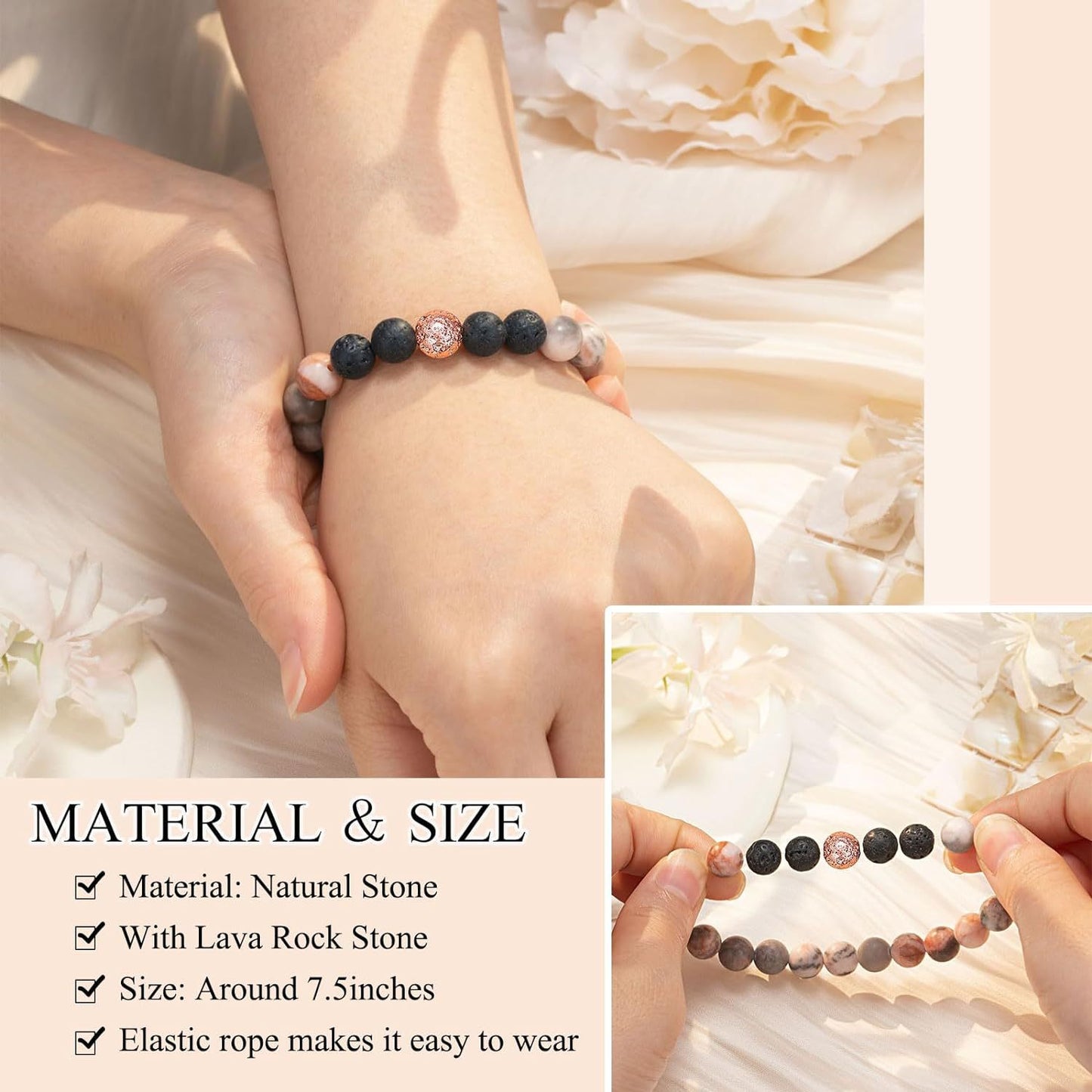 Sweet Geometric Zebra Print Agate Bead Bracelet Unisex Handmade Jewelry Gift