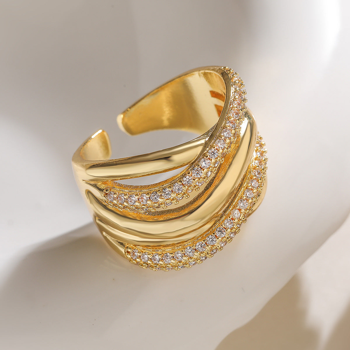Irregular Geometric Open Ring for Women in Copper with 18K Gold Plating, Fashionable Minimalist Statement Jewelry