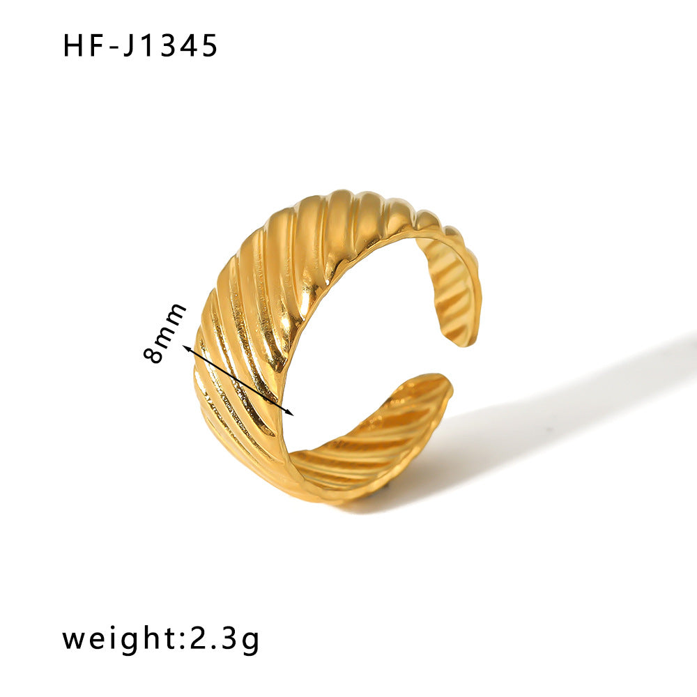 Minimalist Geometric Stainless Steel Ring with 18K Gold Plating for Women