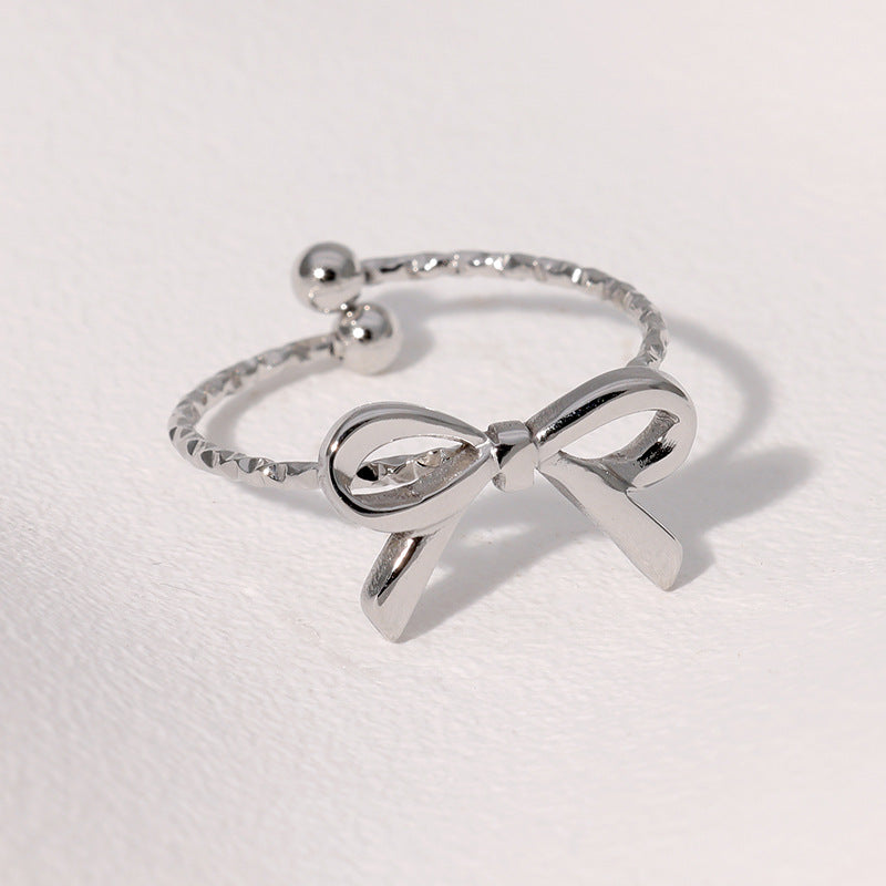 Cute Bow-Shaped Adjustable Open Ring in Stainless Steel with Gold Plating for Women