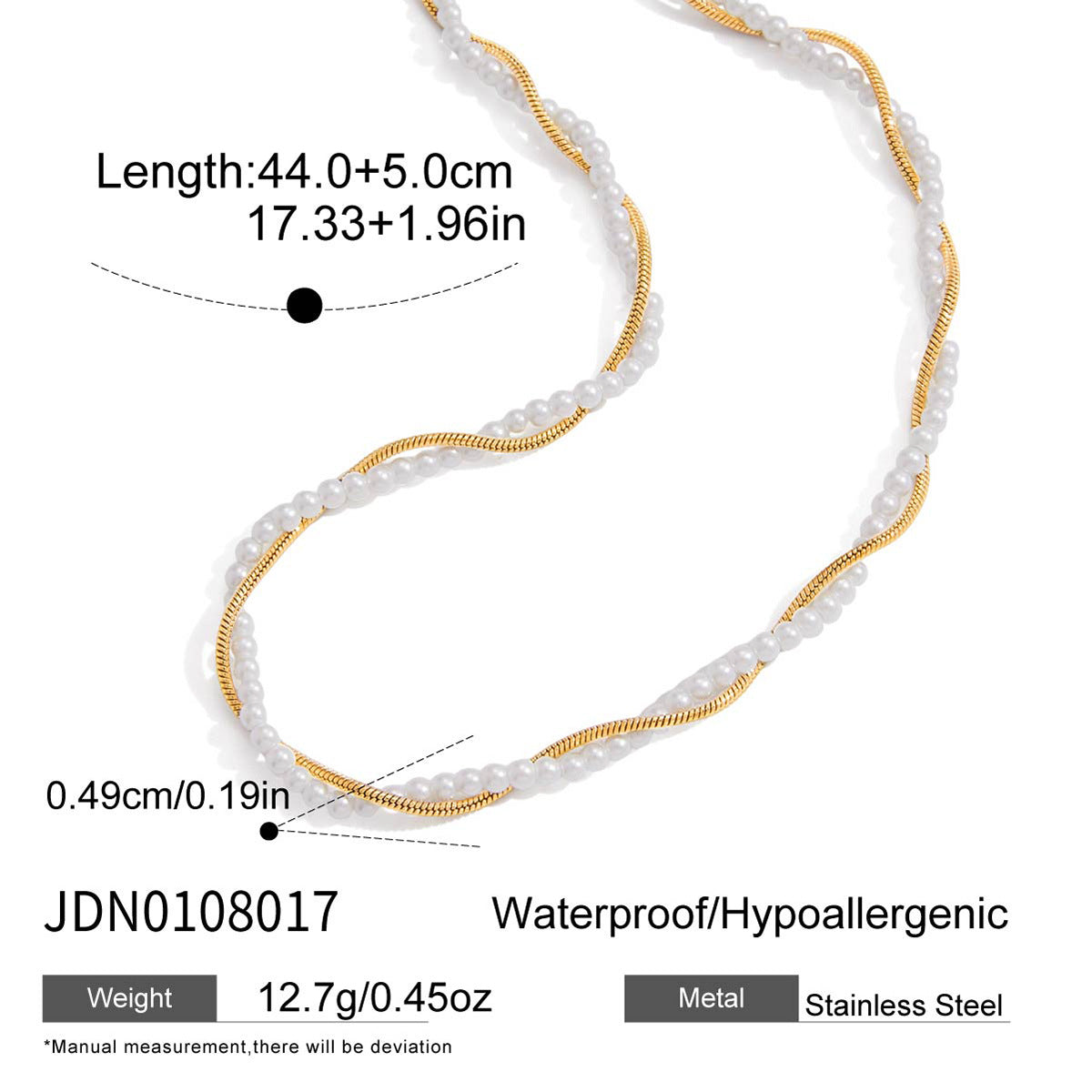 Collar de Acero Inoxidable con Colgante Geométrico de Acero Titanio y Acentos de Perlas Simuladas, Cadena Electrochapada para Mujer