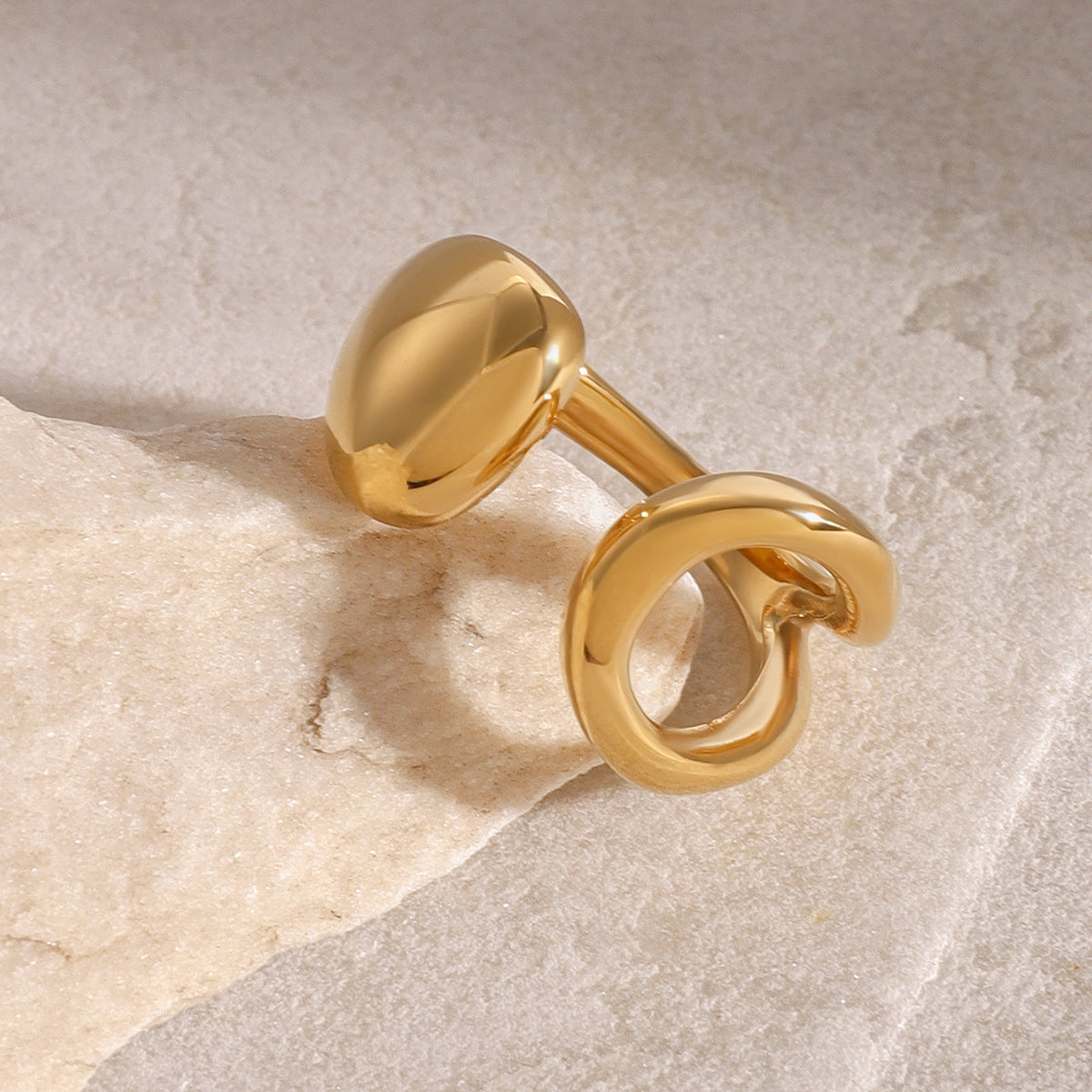 Geometric Stainless Steel Ring with 18K Gold Plating, Open-End Asymmetrical Design, Minimalist Unisex Fashion Jewelry