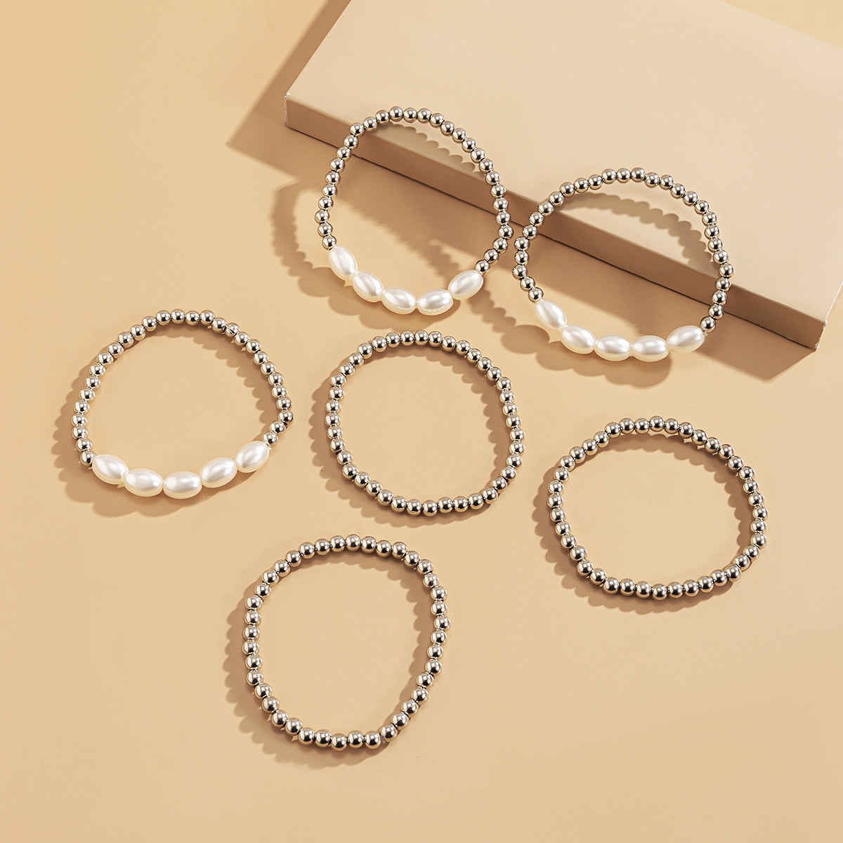 Minimalist Geometric Round Pearl Bracelet Set for Women