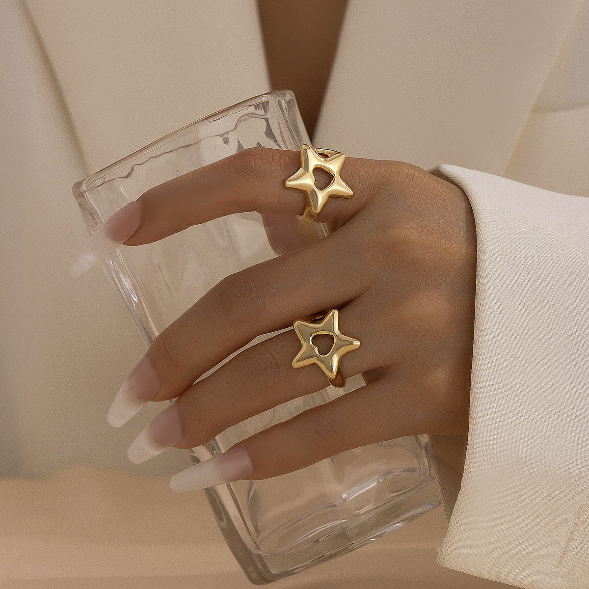 Fashionable Plated Alloy Star and Heart Open Ring Set for Women