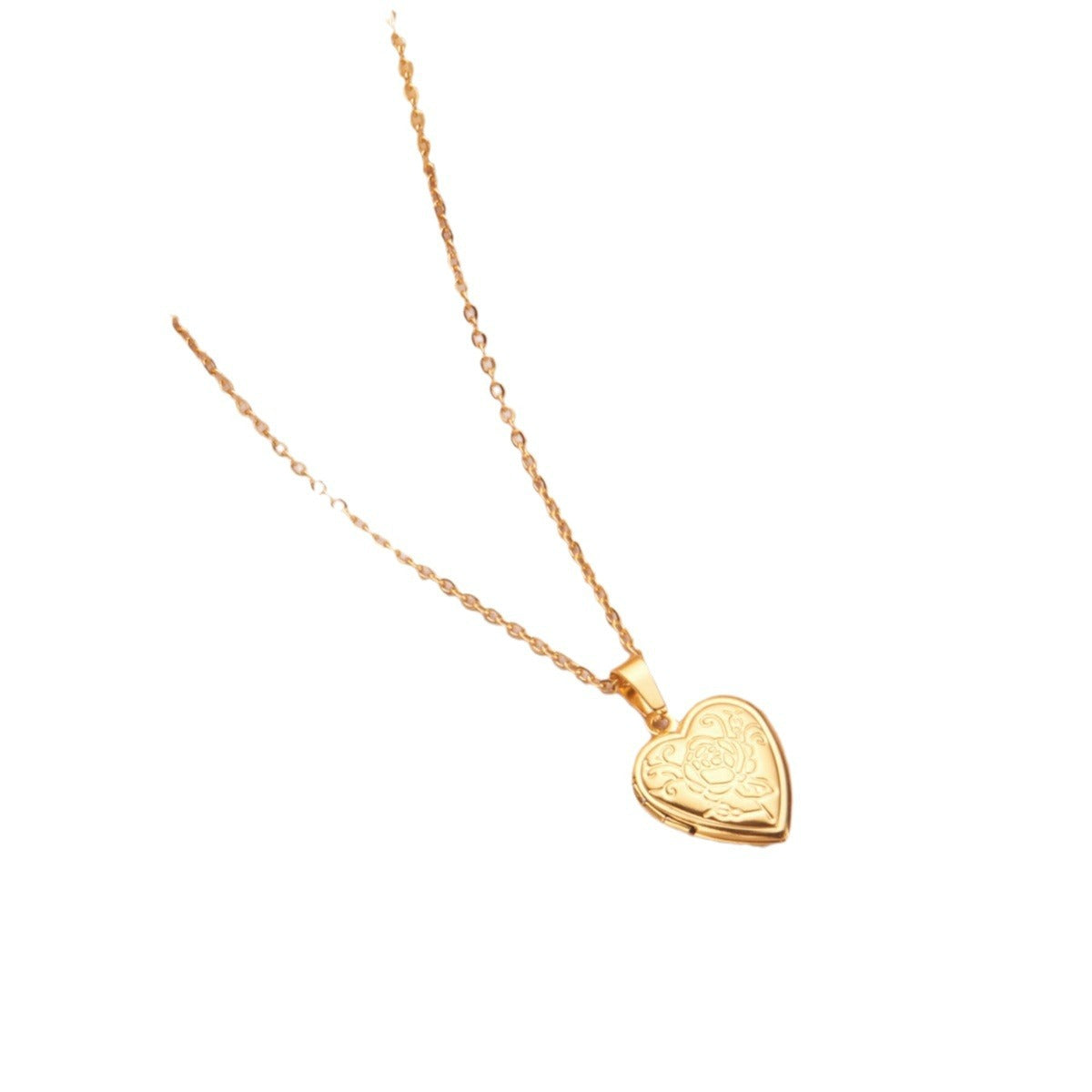 Collana con Pendente a Cuore Naturale e Fresco in Acciaio Inossidabile, con Design a Cornice Aperta a Rosa e Finitura Placcata in Oro o Argento