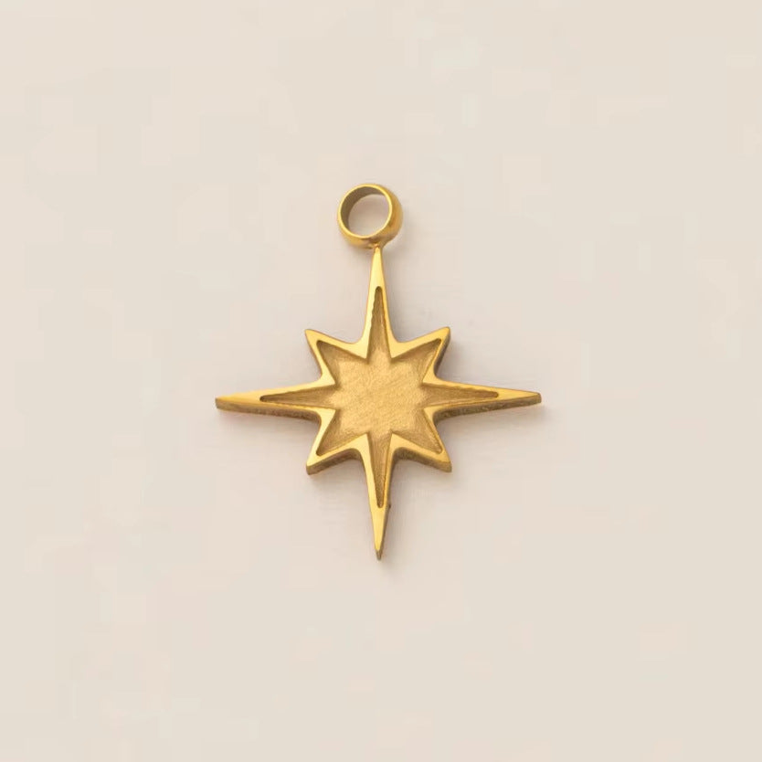 Vintage 18K Gold Plated Stainless Steel Star Pendant Charm Bar for Women