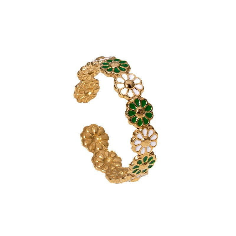Anello margherita floreale in acciaio inossidabile con finitura placcata da donna, anello regolabile aperto in stile minimalista alla moda