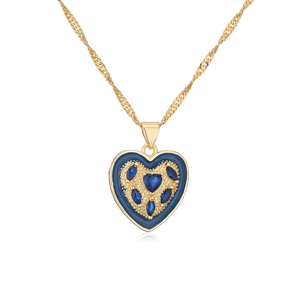 Collana a Cuore in Rame Stile INS Placcata Oro 18K con Ciondolo in Zirconi Micro-Incastonati da Donna