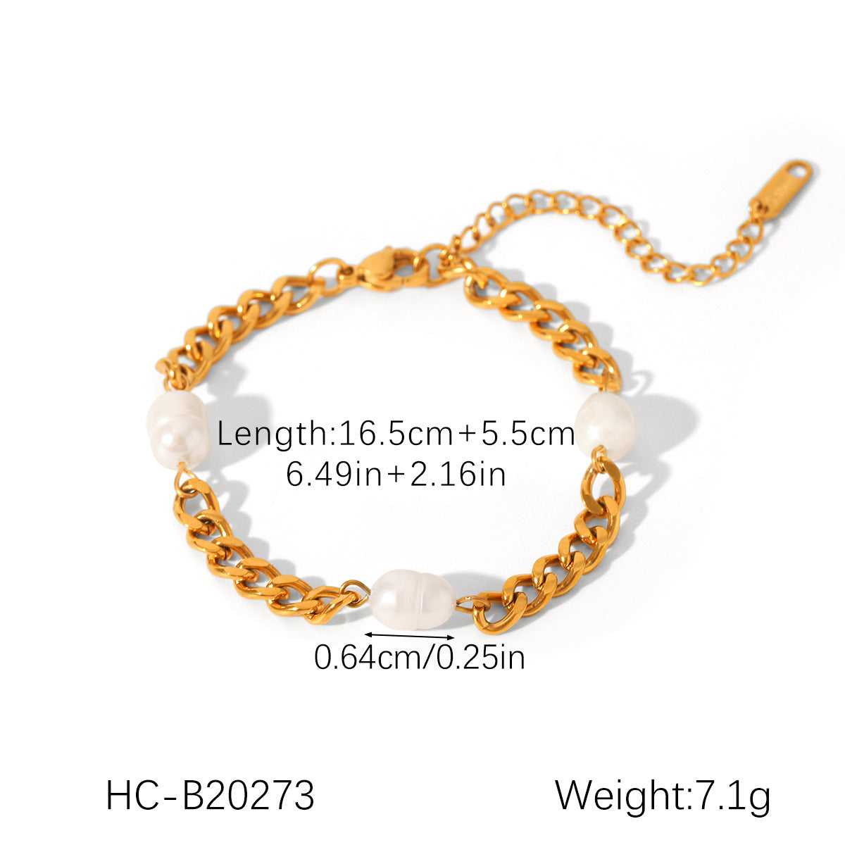 Elegant French Luxury Freshwater Pearl Bracelet for Women with 18K Gold Plated Stainless Steel Cuban Chain and Geometric Design