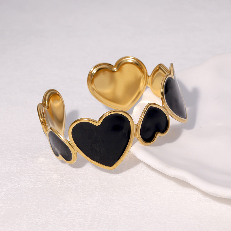Bracciale da donna in acciaio inossidabile placcato oro 18 carati con smalto a cuore, lusso minimalista