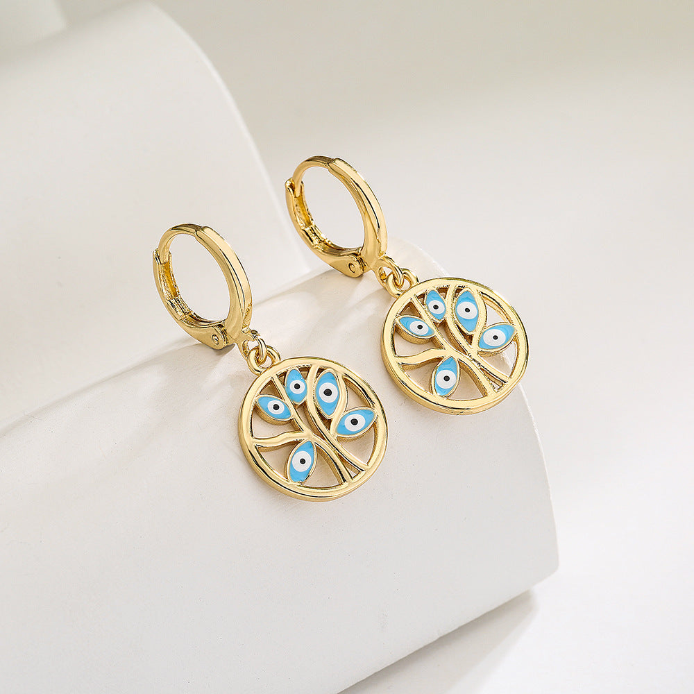 Geometric Eye-Shaped Earrings for Women Made of Brass with 18K Gold Plating and Enamel Finish