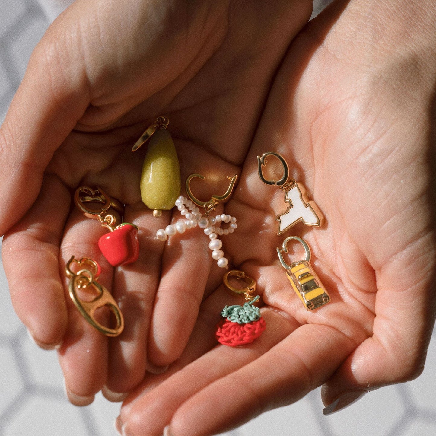 Colorful Fruit Apple Strawberry Pearl Bow Plated Brass Charm Bar for Bag Necklace