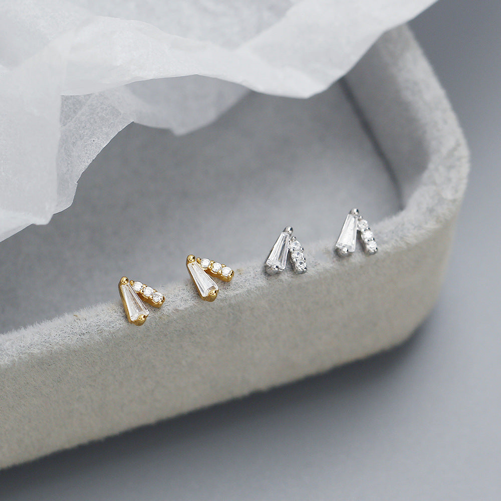 925 Sterling Silver Geometric V-Shaped Plated Cubic Zirconia Screw Back Cartilage Earring