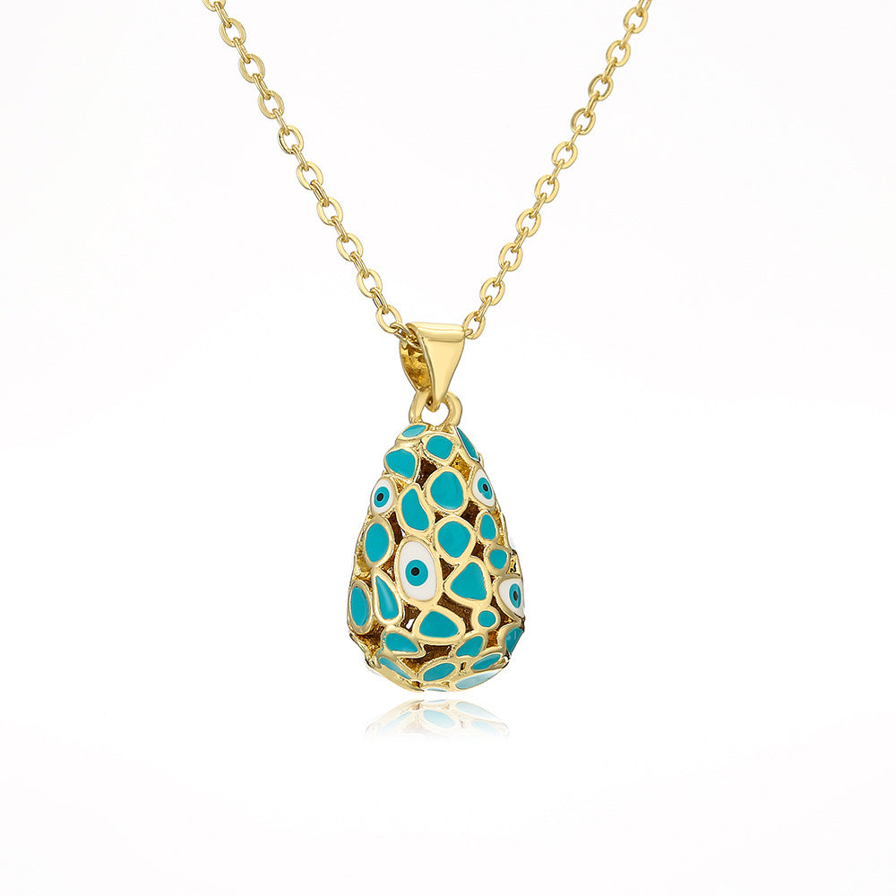 Minimalist Geometric Eye-Shaped Pendant Necklace for Women with Copper Base and 18K Gold Plating and Enamel Finish