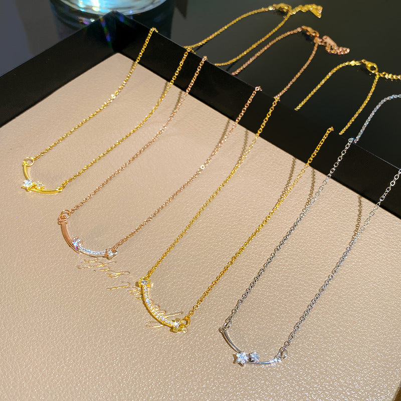 Minimalist Sweet Heart Full Cubic Zirconia Plated Titanium Steel Necklace with Brass Pendant Cable Chain Unisex