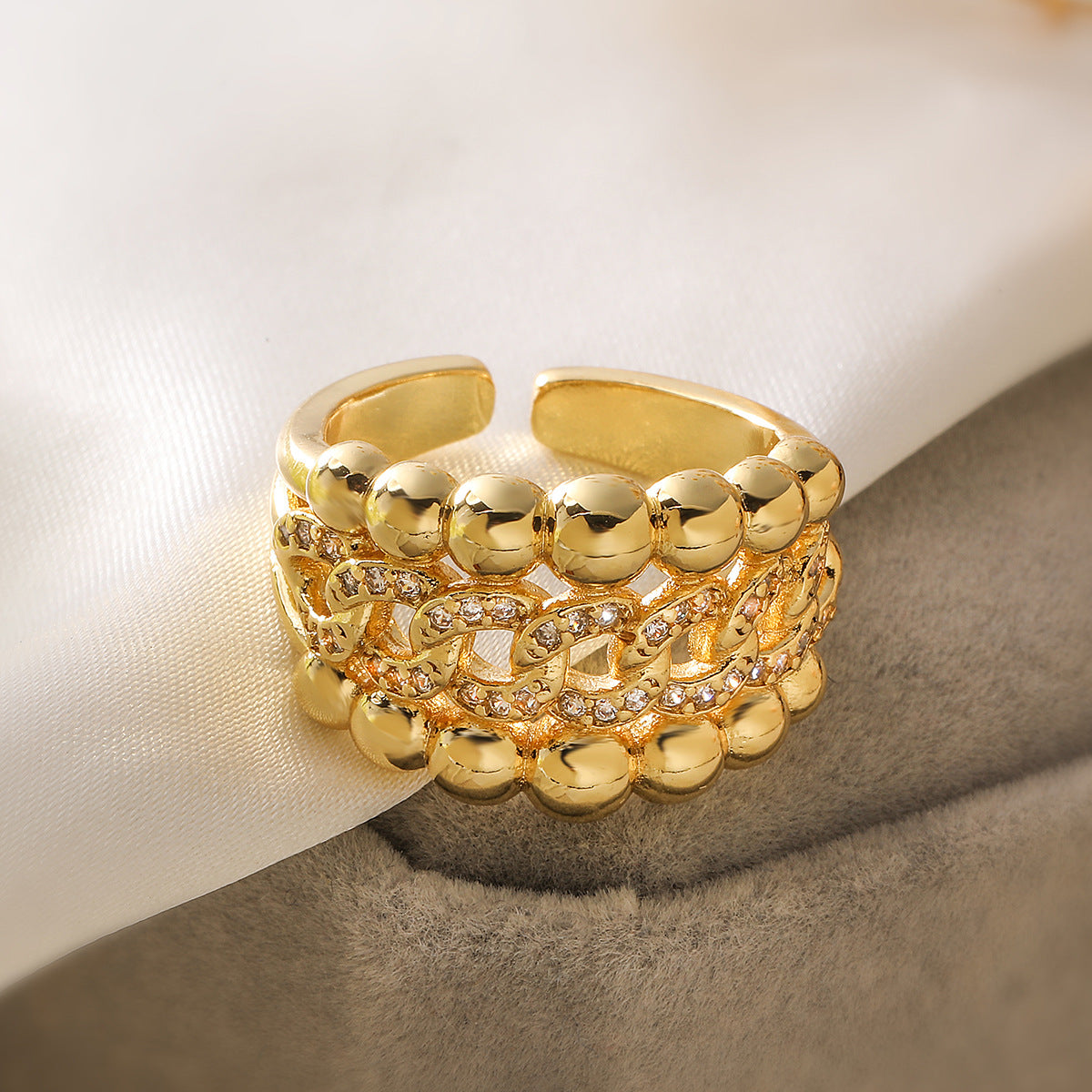 Minimalist Geometric Open Ring for Women Made of Brass with 18K Gold Plating and Zircon Inlay