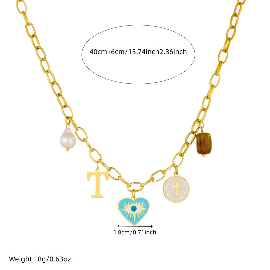 Sweet Cartoon Drip Oil Heart Eye Letter Round Pendant Stainless Steel Curb Chain Necklace for Women