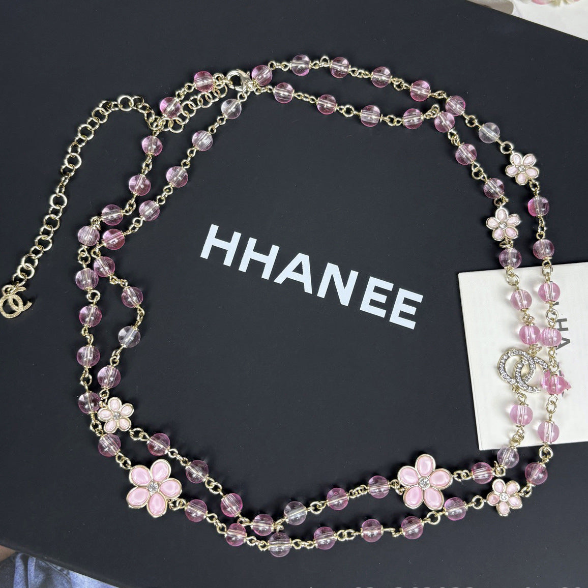 Sweet Gold Plated Brass Floral Double Layer Ball Chain Necklace for Women