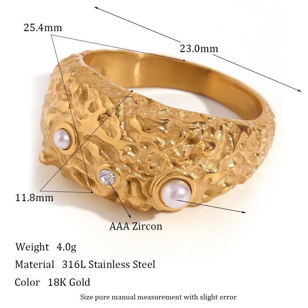 Vintage-Style Geometric Titanium Steel Ring Set for Women with 18K Gold Plating and Enamel Finish