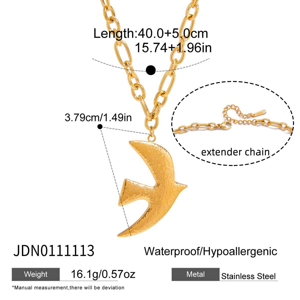 Elegant Stainless Steel PVD Plated Dove Pendant Necklace and Earring Set for Women