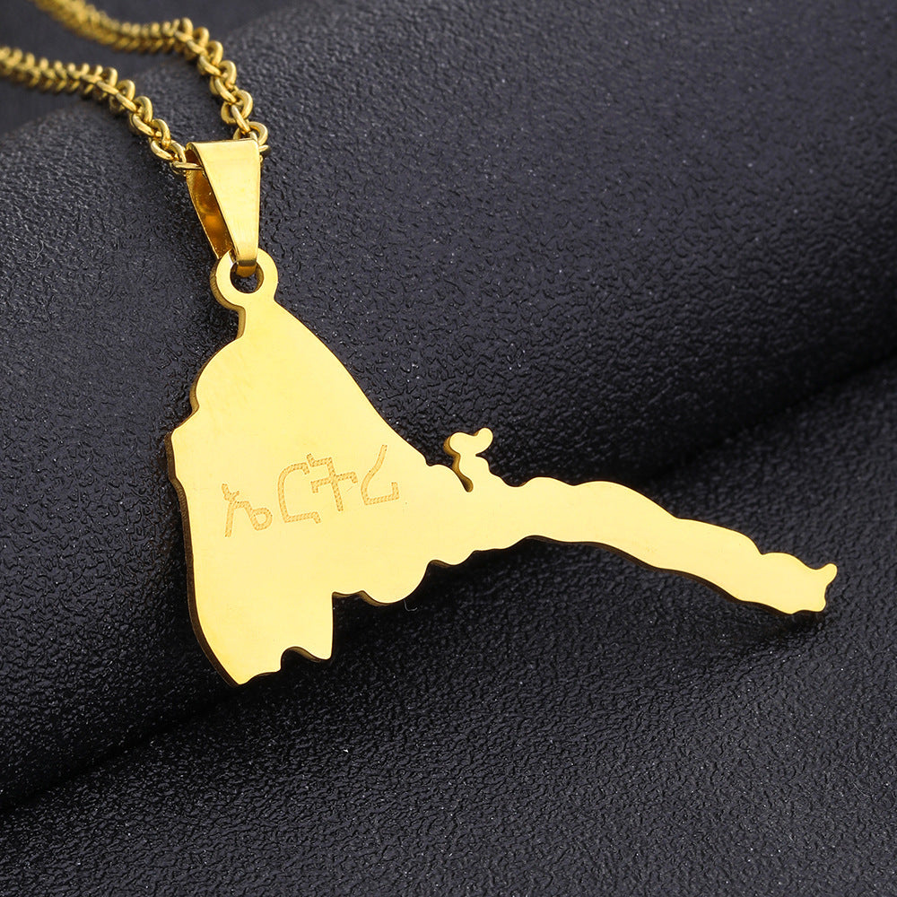 Retro Geometric Pendant Necklace in Stainless Steel with Enamel Finish for Unisex Wear
