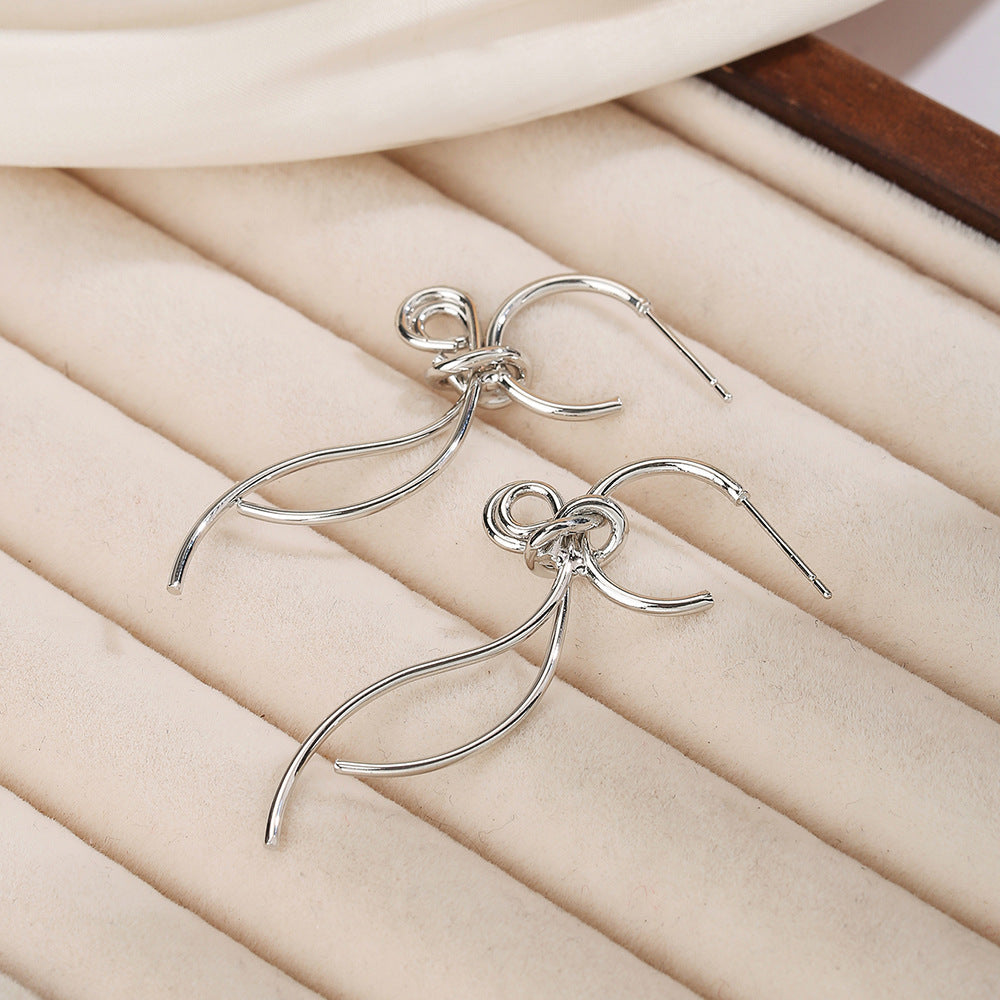 Geometric Bow Knot Gold Plated Brass Earrings for Women