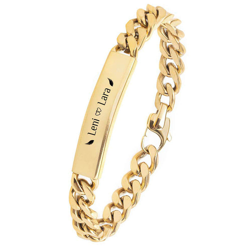 Pulsera de Acero Inoxidable con Letra Geométrica Minimalista para Hombre con Baño de Oro al Vacío de 18K