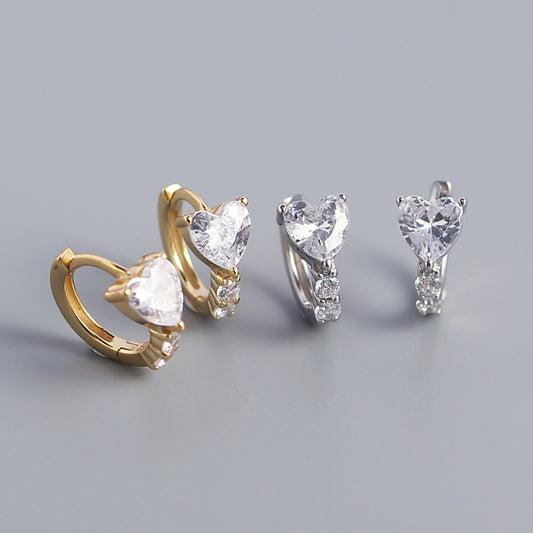 Orecchini a perno dolci e minimalistici a forma di cuore in argento sterling S925 con intarsi in zirconia cubica