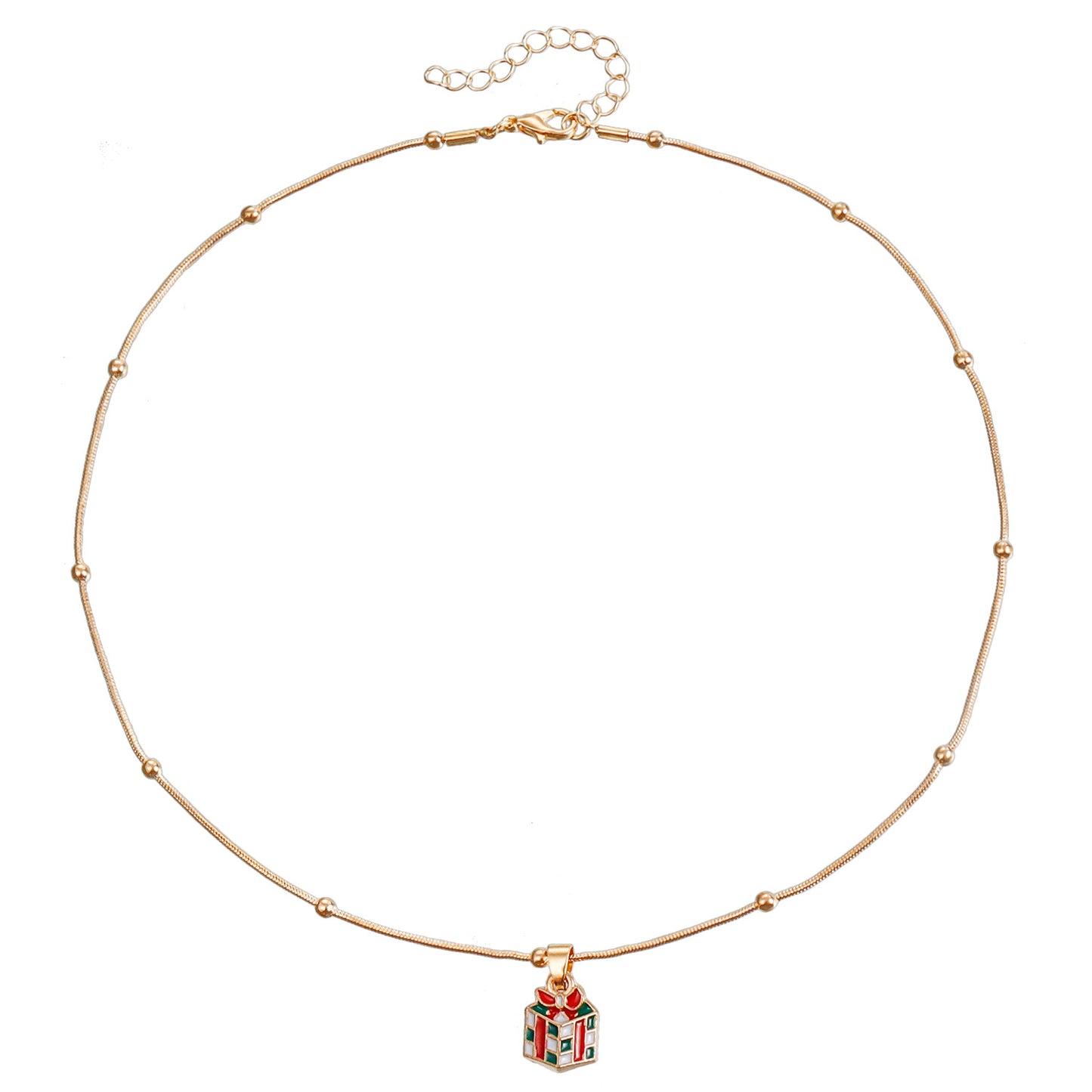 Vintage Christmas Necklace for Women with Geometric Pendant, Electroplated Metal Choker Chain, Santa and Snowflake Enamel Design