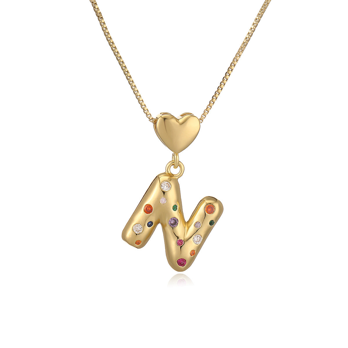 Collana Pendente Minimalista a Lettera in Rame Placcato Oro 18K con Intarsio di Zirconi per Donna