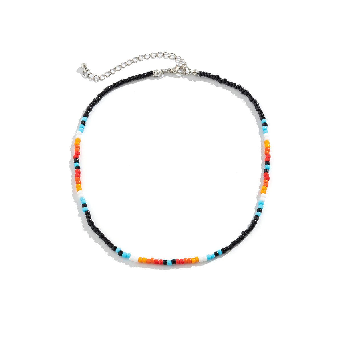 Handmade Bohemian Style Geometric Turquoise Beaded Necklace with Irregular Resin Beads on Round Ball Chain for Women