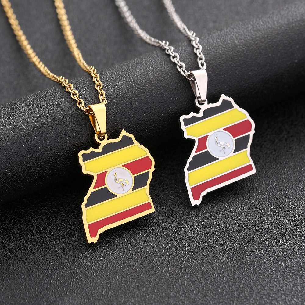Collar de acero inoxidable con mapa geométrico de Uganda para mujer con esmalte, cadena de moda para clavícula