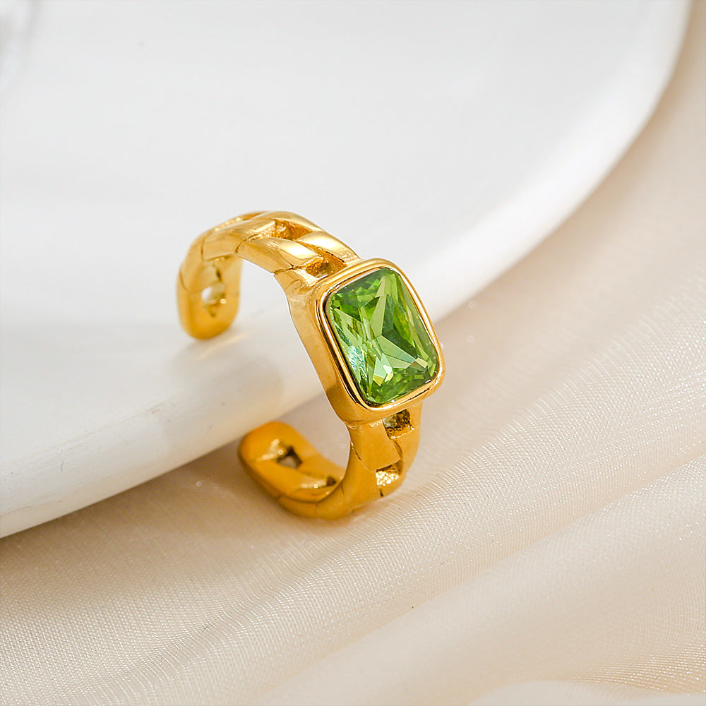 Anello regolabile da donna in acciaio al titanio con zuccherino blu verde aperto, forma geometrica, stile naturale, gioielli minimalisti