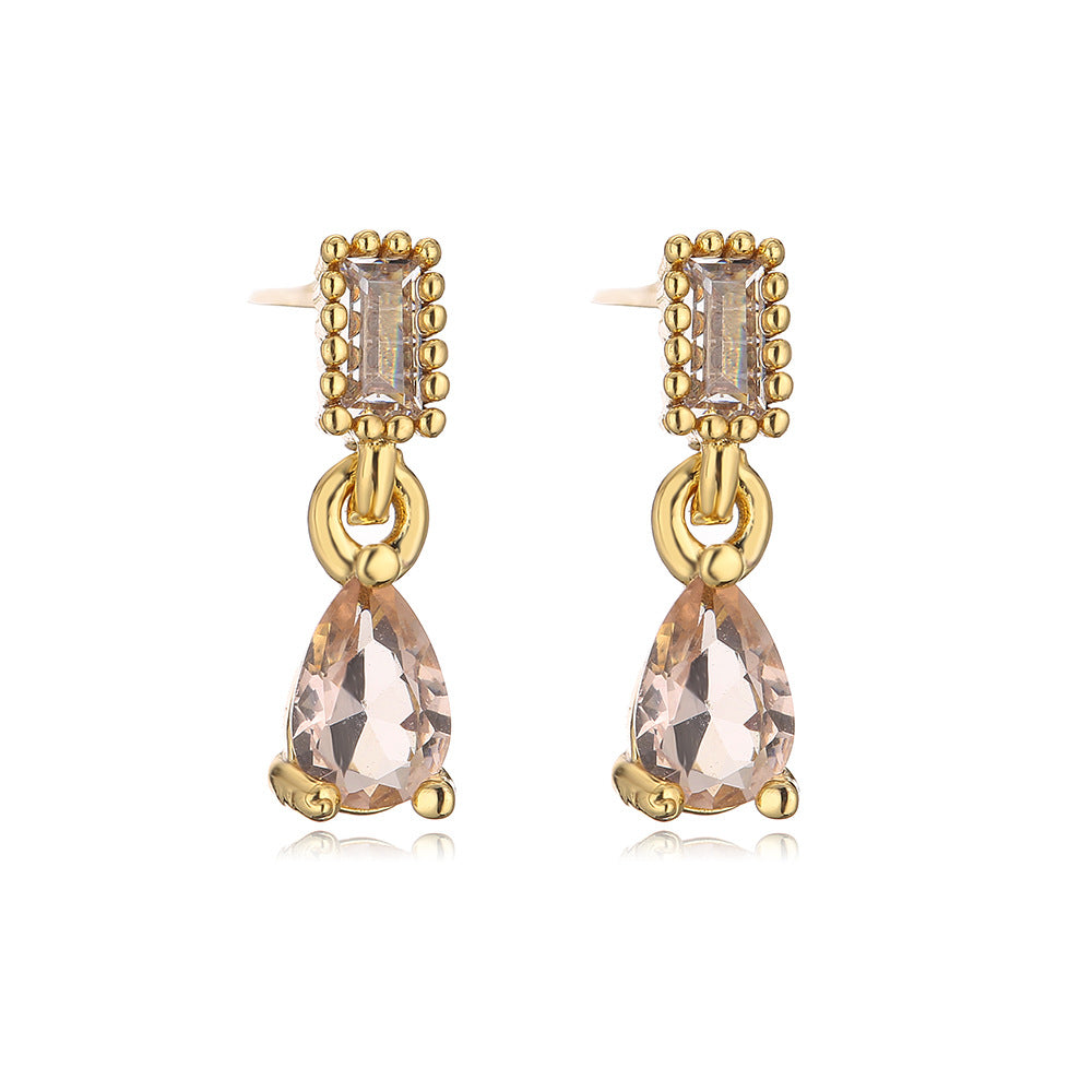 Orecchini Pendenti a Goccia Geometrici Minimalisti da Donna, Base in Rame con Placcatura in Oro 18K e Intarsio in Zirconi
