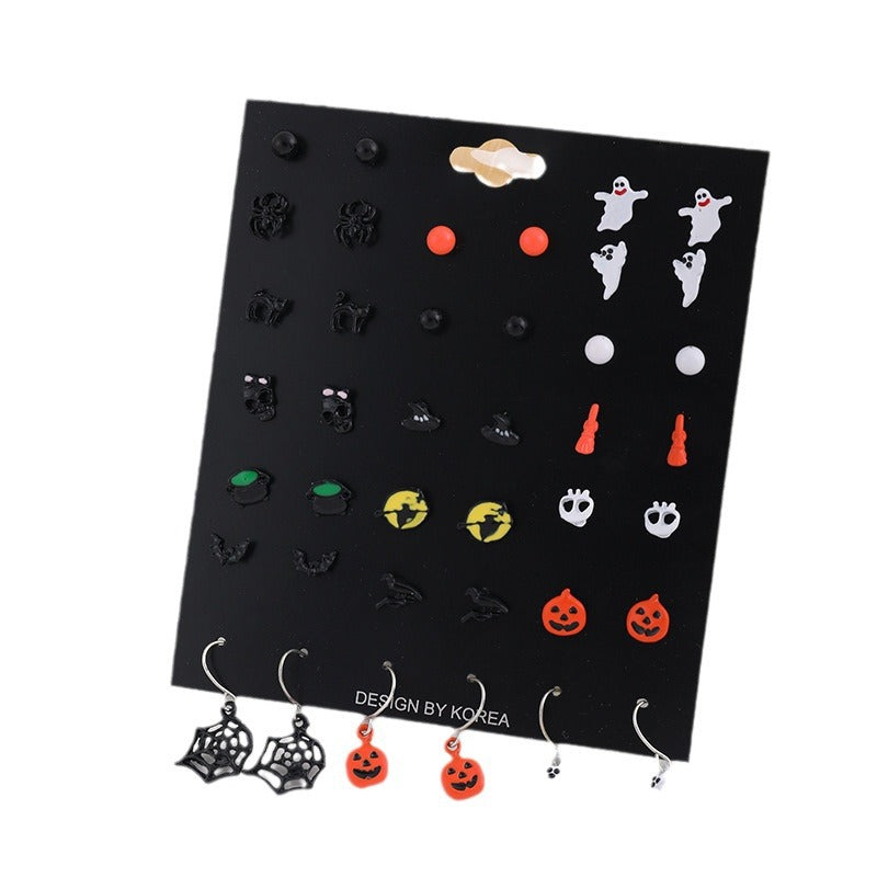 Juego de pendientes de Halloween estilo dibujos animados con diseño de calabaza, aretes de aleación y postes de acero inoxidable para mujer