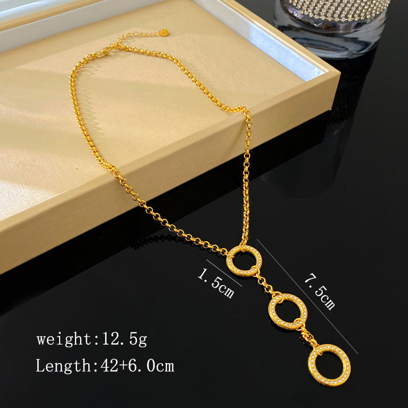 Elegant Gold Plated Titanium Steel Round Geometric Micro-set Cubic Zirconia Thick Chain Necklace