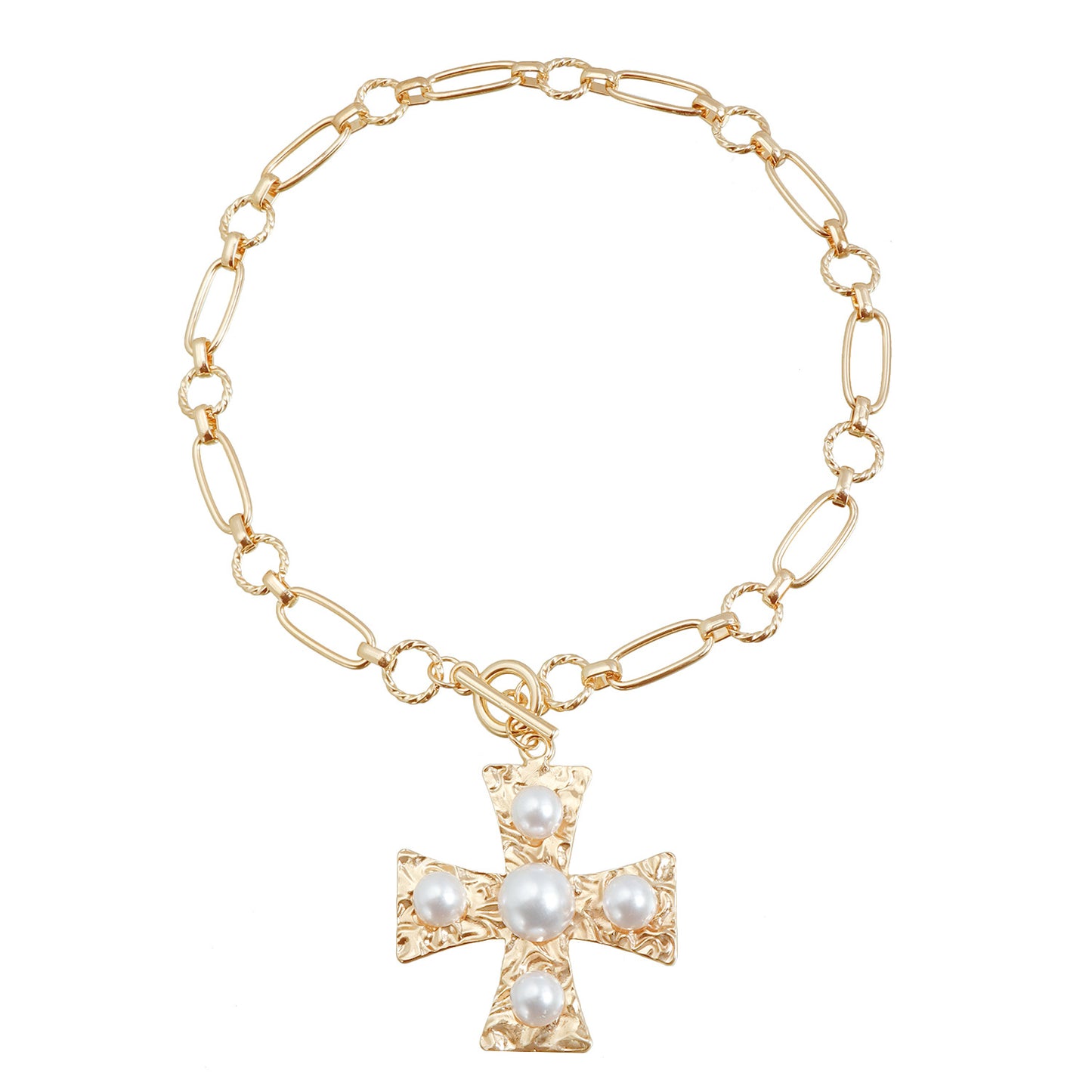 Vintage Cross Pendant Necklace with Alloy Frame and Rhinestone Inlay in Geometric U-Shape Design for Women