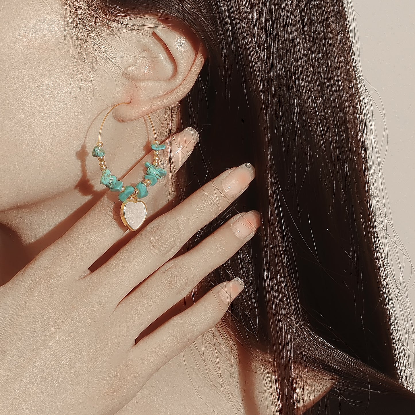 Pendientes de aro bohemios geométricos de turquesa para mujer con acabado de aleación chapada y motivo lunar inspirado en la naturaleza