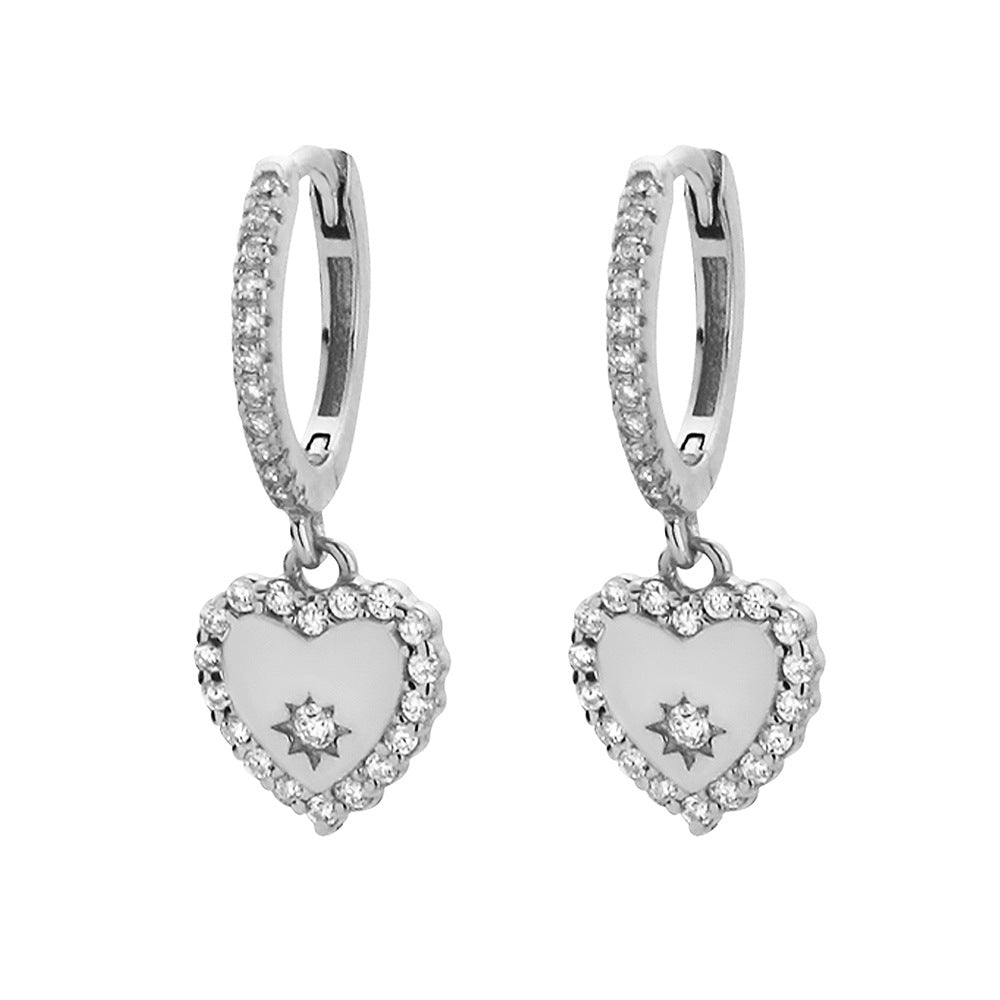 Orecchini a Cuore in Argento Sterling 925 Placcato con Strass