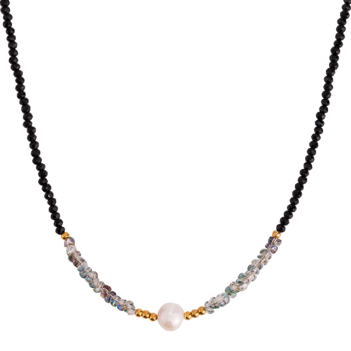 Collar minimalista de espinela negra y perlas en acero inoxidable con acabado chapado para mujer