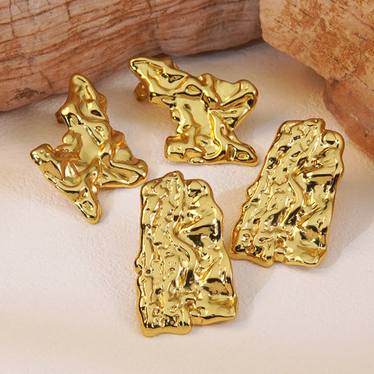 Luxury Geometric Hammered Stainless Steel Stud Earrings for Women