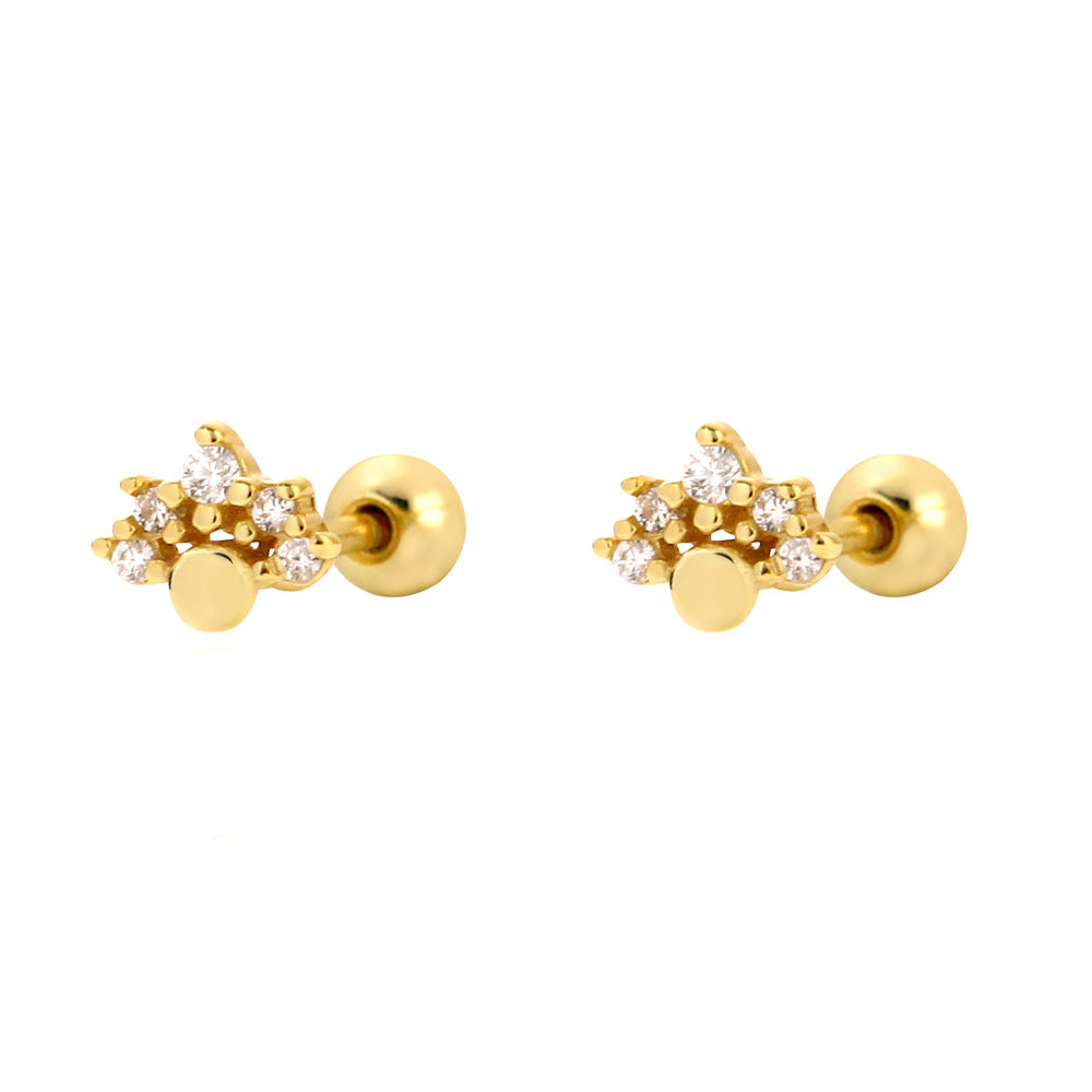 Orecchini a perno con zirconi cubici in argento sterling S925, design geometrico chic, per donna
