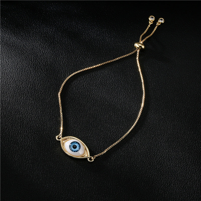 Geometric Evil Eye Cubic Zirconia Brass Bracelet for Women