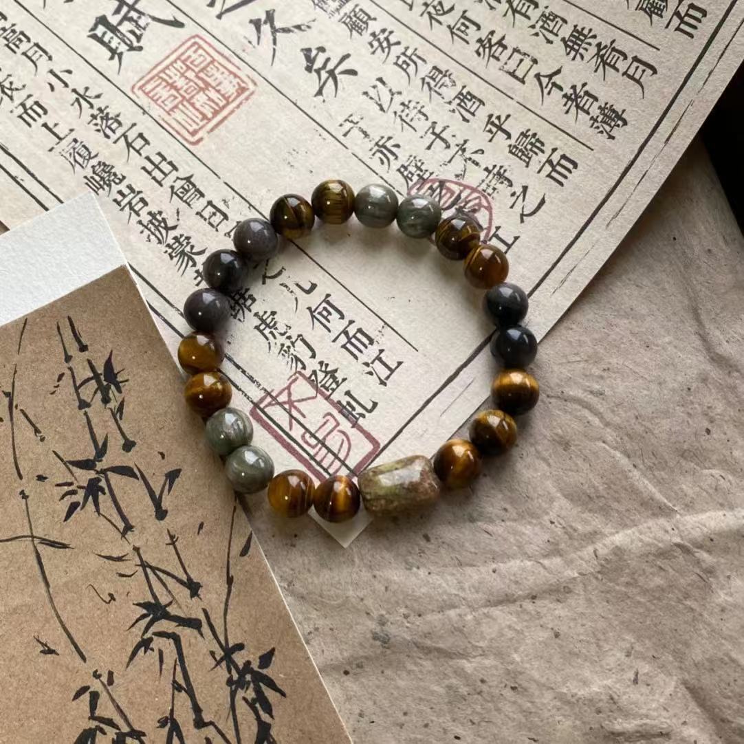Men's Matte Black Obsidian and Volcanic Stone Beaded Bracelet Square Round Geometric Unisex Jewelry