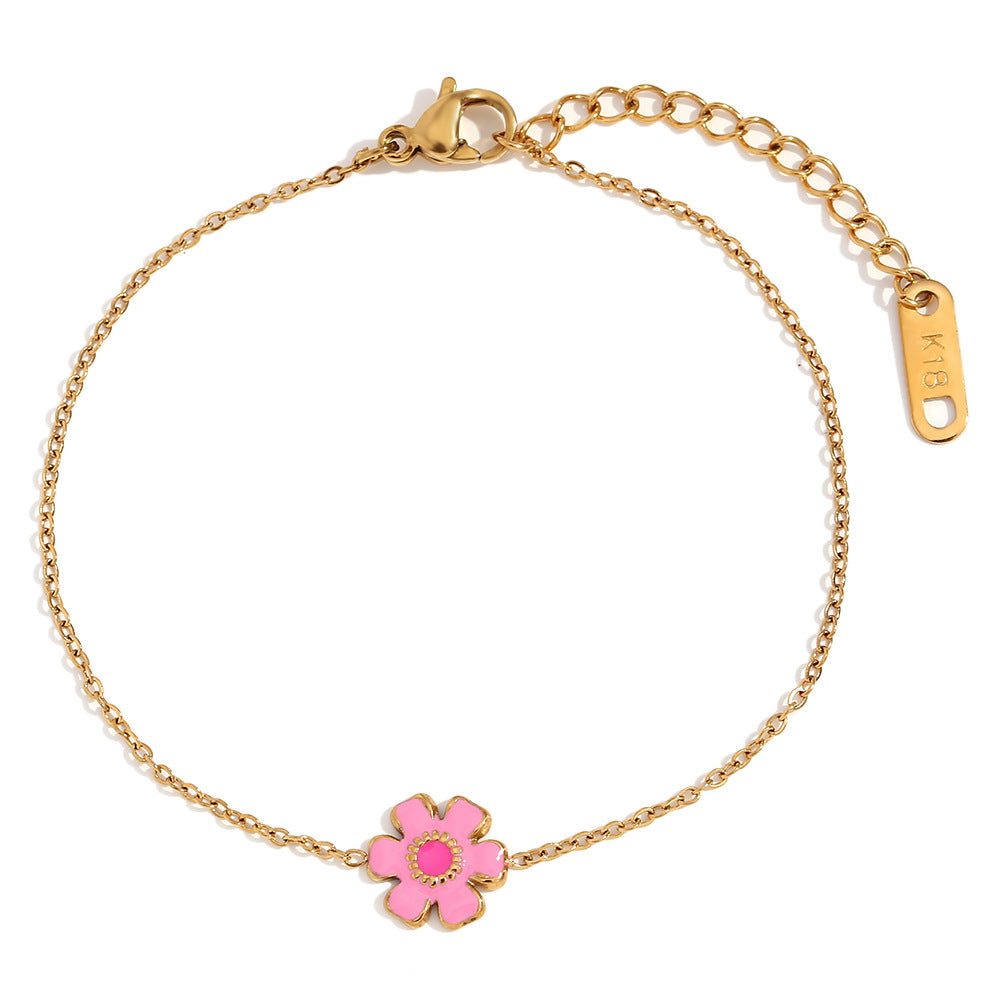 Bracciale da donna in acciaio inossidabile placcato oro 18K con smalto a forma di petalo di fiore alla moda