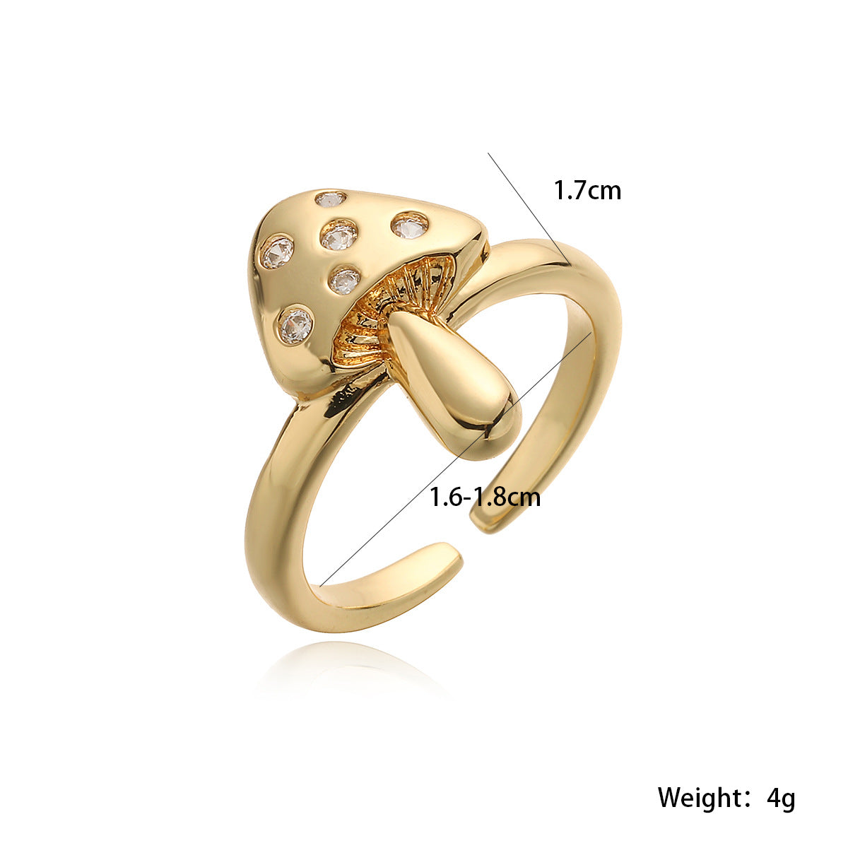 Anillo Minimalista Geométrico en Forma de Champiñón de Cobre con Baño de Oro de 18K y Circonita Microengastada para Mujer